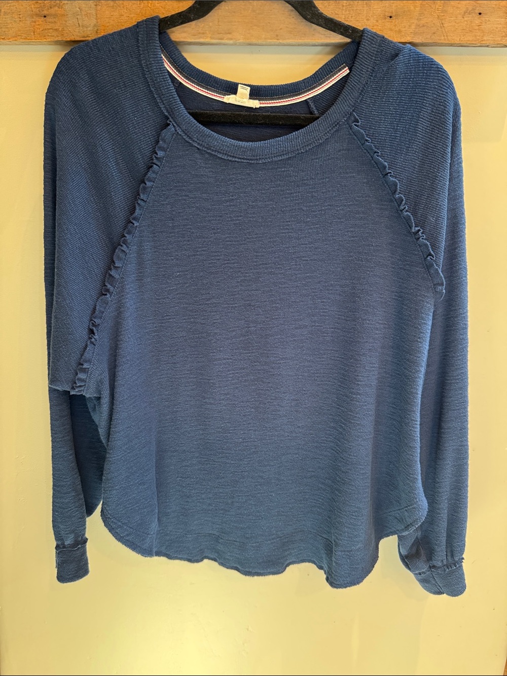 Pilcro Navy Ruffle Raglan Long-Sleeve Tee - Picture 1 of 3